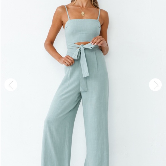 Hello Molly Pants - Hello Molly cutout Jumpsuit (with straps to add) light teal- S